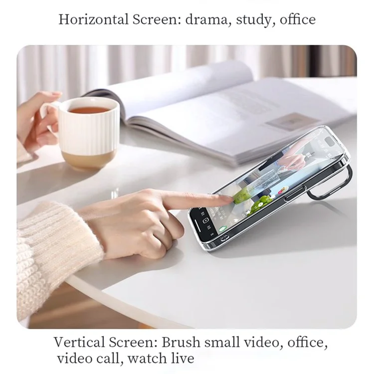 SULADA Para iPhone 13 Case Camera Kickstand Shockproof TPU+PC Capa de Telefone Transparente - Preto