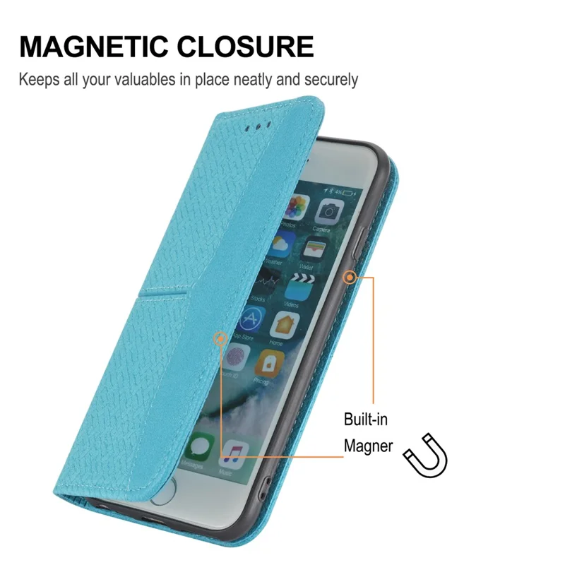 Per iPhone 15 Pro Case Woven Texture Leather Wallet Mobile Phone Cover con Cinturino - Blu