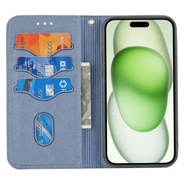 Für iPhone 15 Plus Case Splicing PU Leder Stand Telefon Geldbörse Cover mit Riemen - Grau