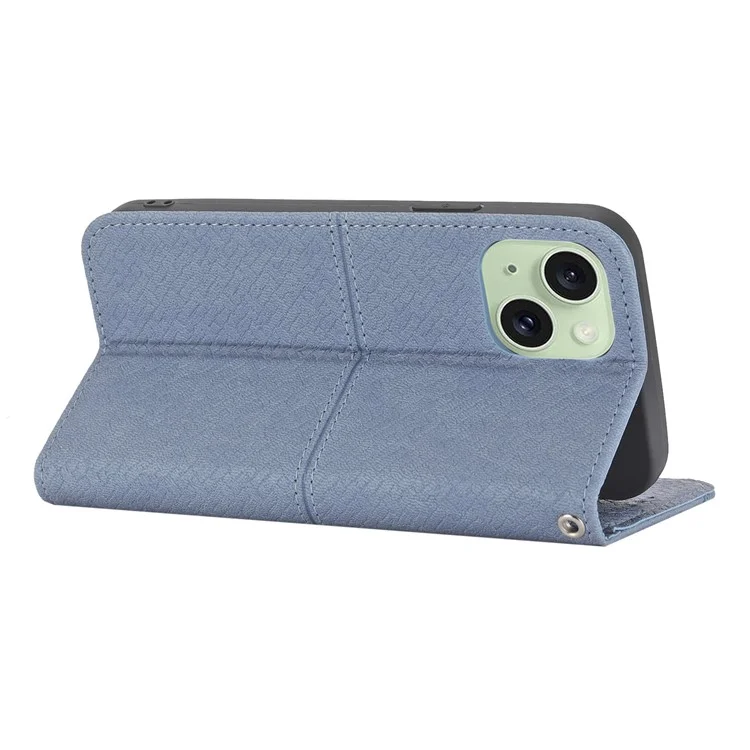 Für iPhone 15 Plus Case Splicing PU Leder Stand Telefon Geldbörse Cover mit Riemen - Grau