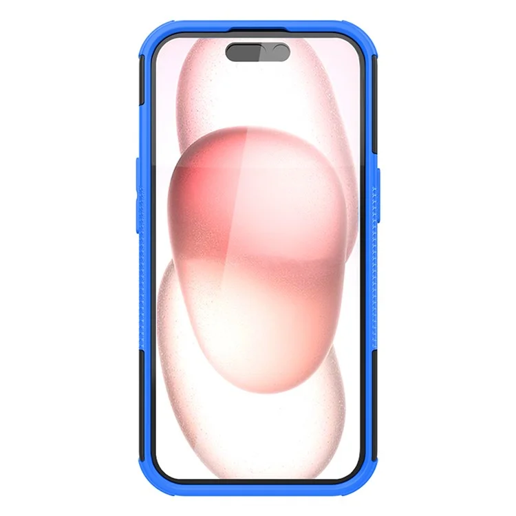 Für iPhone 15 Reifen-Muster Handyhülle mit Ständer PC+TPU Stoßabsorbierend Handyhülle - Blau