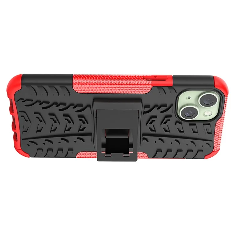 Pour iPhone 15 Plus Tyre Pattern Design Cover PC+TPU Phone Case avec Support - Rouge