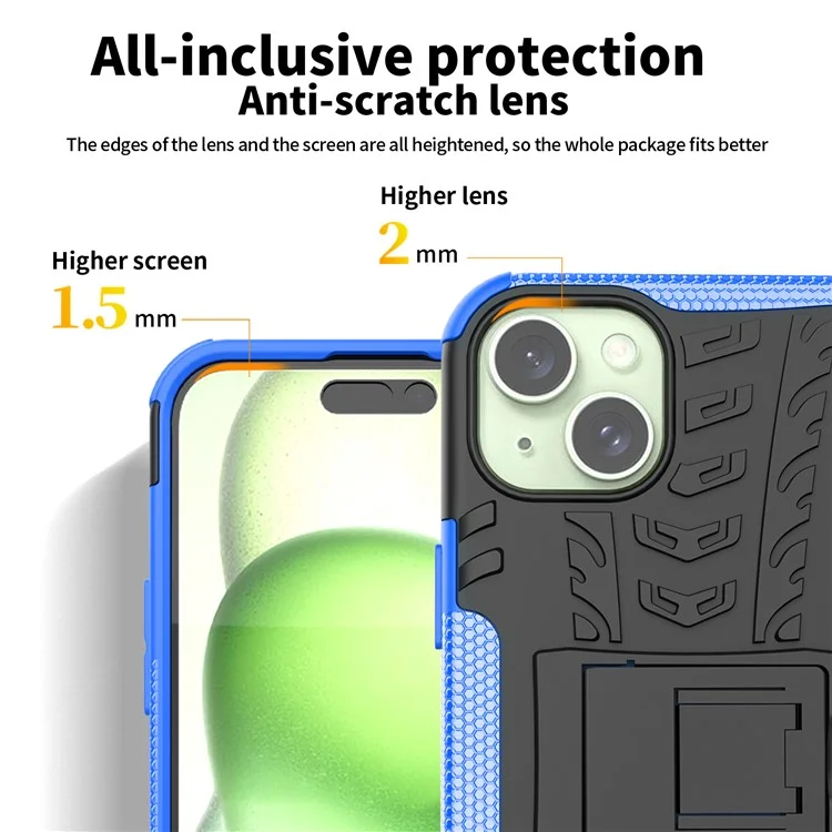 Pour iPhone 15 Plus Tyre Pattern Design Cover PC+TPU Phone Case avec Support - Rouge
