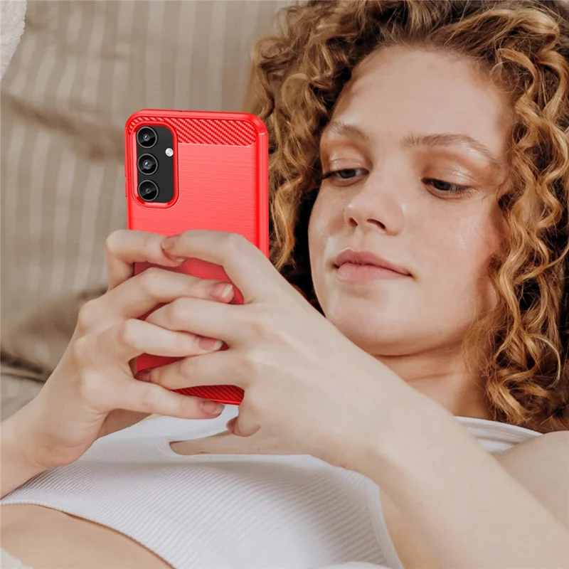 For Samsung Galaxy A15 5G Case Soft TPU Carbon Fiber Texture Phone Cover - Red