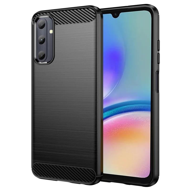 For Samsung Galaxy A05s 4G Case Brushed TPU Phone Cover with Carbon Fiber Texture - Black