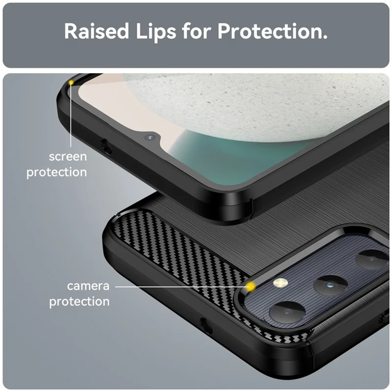 For Samsung Galaxy A05s 4G Case Brushed TPU Phone Cover with Carbon Fiber Texture - Black