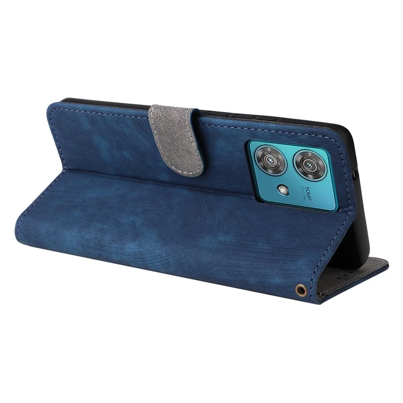 For Motorola Edge 40 Neo 5G Case PU Leather RFID Blocking Phone Cover with Strap - Blue