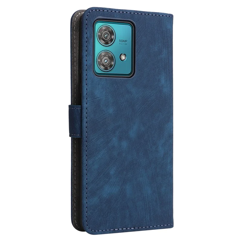 For Motorola Edge 40 Neo 5G Case PU Leather RFID Blocking Phone Cover with Strap - Blue