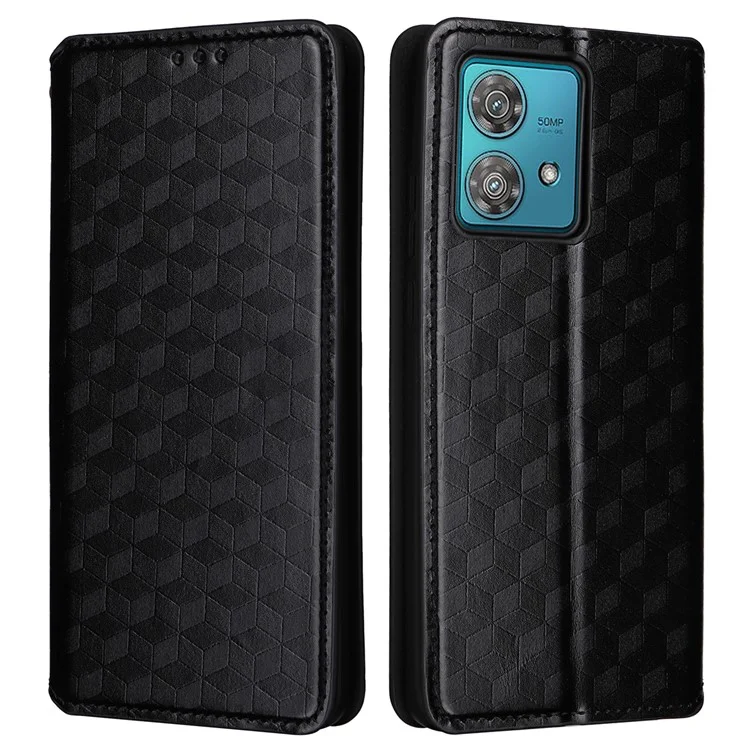 Für Motorola Edge 40 Neo 5G Cover Eingeprägte Wallet Leder Stand Handy-Hülle - Schwarz