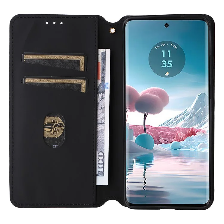 Für Motorola Edge 40 Neo 5G Cover Eingeprägte Wallet Leder Stand Handy-Hülle - Schwarz