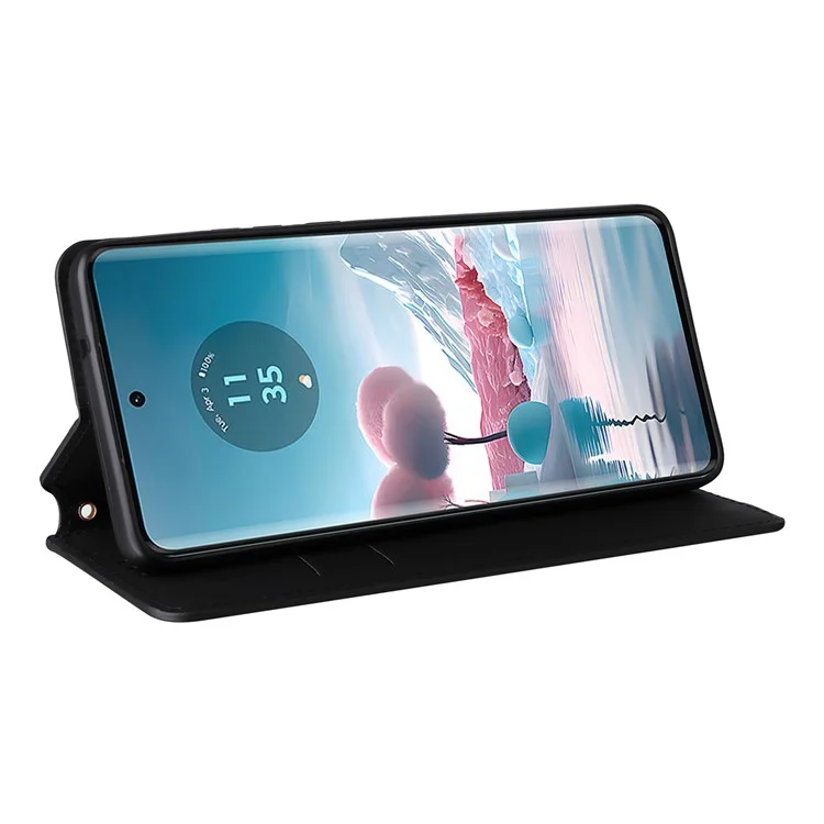 Für Motorola Edge 40 Neo 5G Cover Eingeprägte Wallet Leder Stand Handy-Hülle - Schwarz