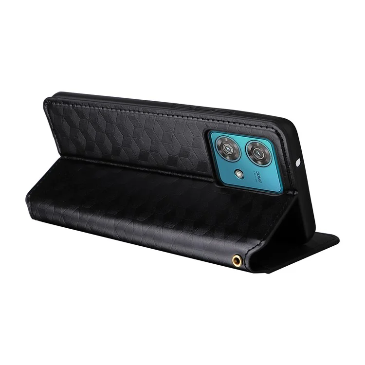 Für Motorola Edge 40 Neo 5G Cover Eingeprägte Wallet Leder Stand Handy-Hülle - Schwarz
