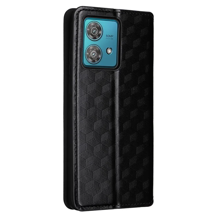 Für Motorola Edge 40 Neo 5G Cover Eingeprägte Wallet Leder Stand Handy-Hülle - Schwarz