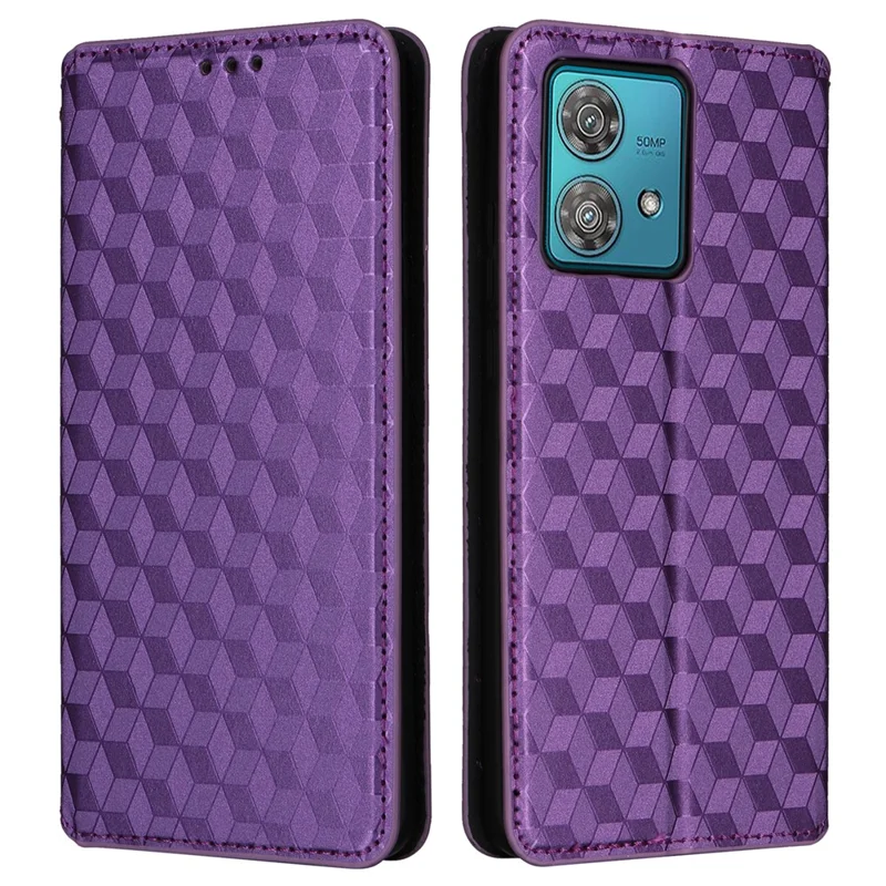 For Motorola Edge 40 Neo 5G Cover Imprinted Wallet Leather Stand Phone Case - Purple