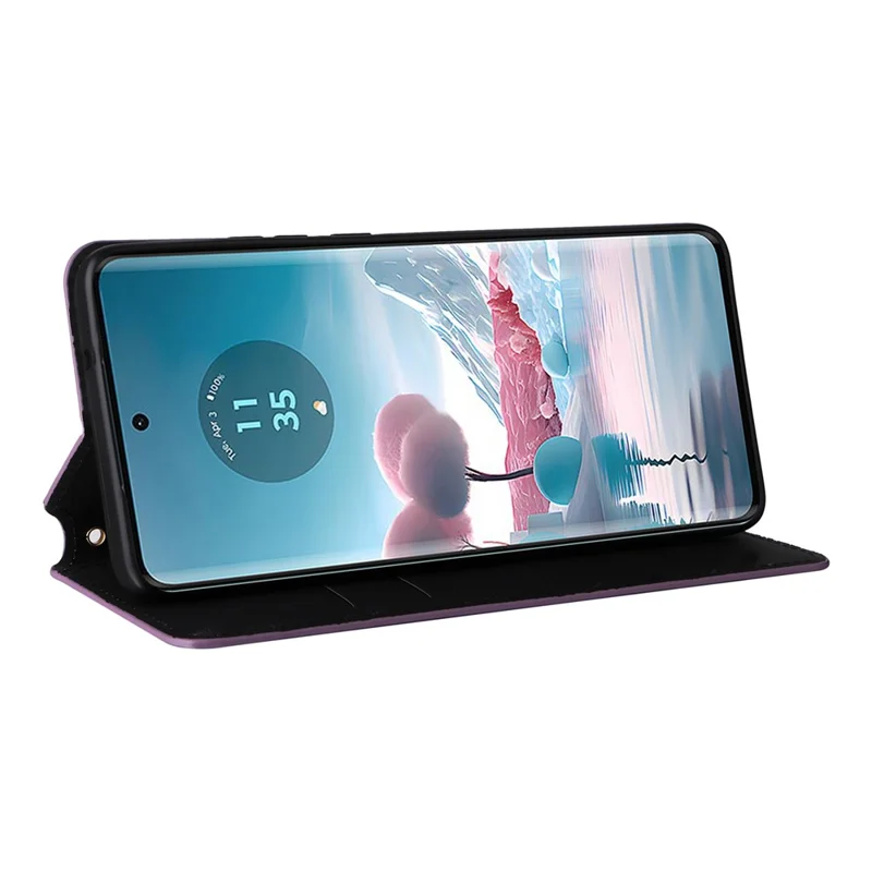 For Motorola Edge 40 Neo 5G Cover Imprinted Wallet Leather Stand Phone Case - Purple