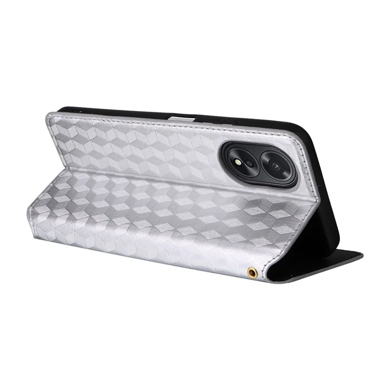 For Oppo A18 4G / A38 4G Case Magnetic Closing PU Leather Wallet Phone Cover - Silver