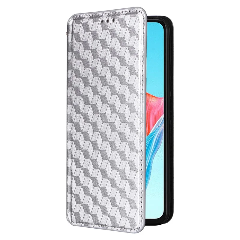 For Oppo A18 4G / A38 4G Case Magnetic Closing PU Leather Wallet Phone Cover - Silver