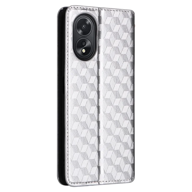 For Oppo A18 4G / A38 4G Case Magnetic Closing PU Leather Wallet Phone Cover - Silver