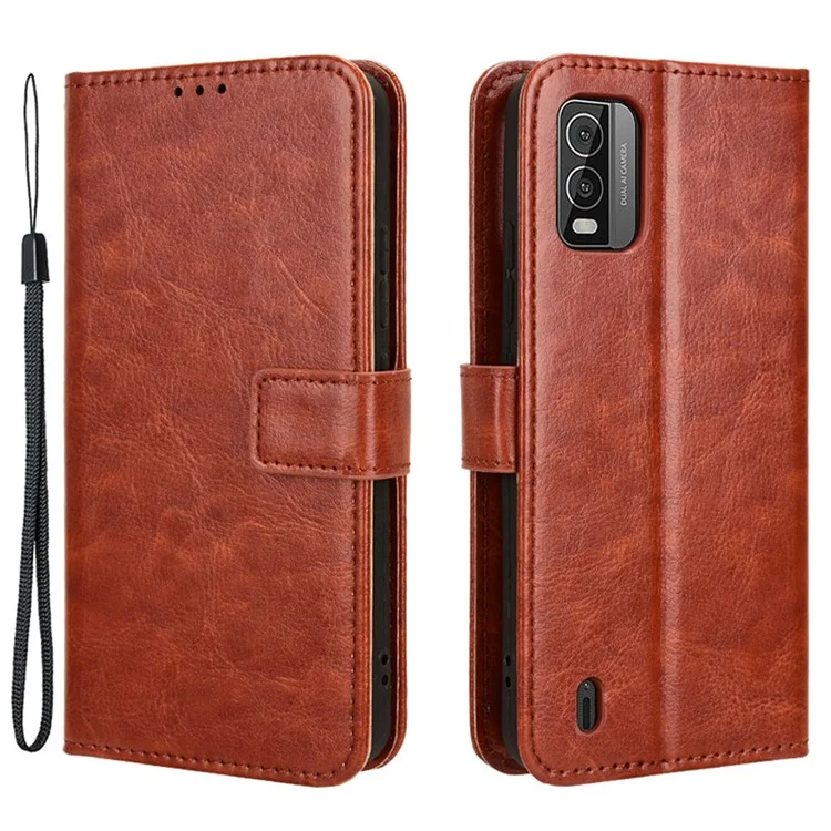For Nokia C210 Leather Case Crazy Horse Texture Phone Wallet Cover - Brown