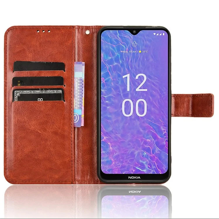 For Nokia C210 Leather Case Crazy Horse Texture Phone Wallet Cover - Brown