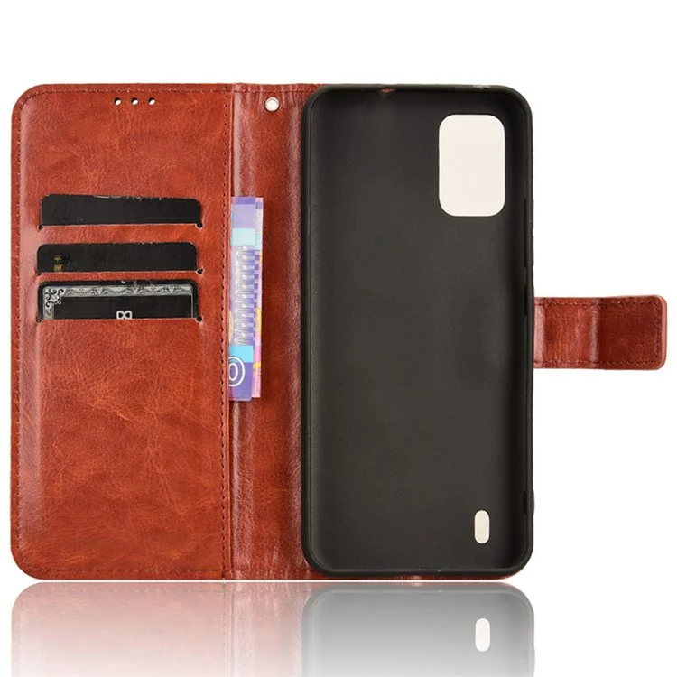 For Nokia C210 Leather Case Crazy Horse Texture Phone Wallet Cover - Brown