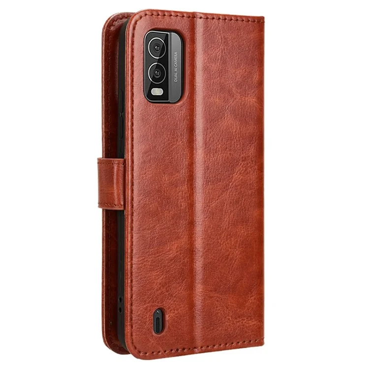 For Nokia C210 Leather Case Crazy Horse Texture Phone Wallet Cover - Brown