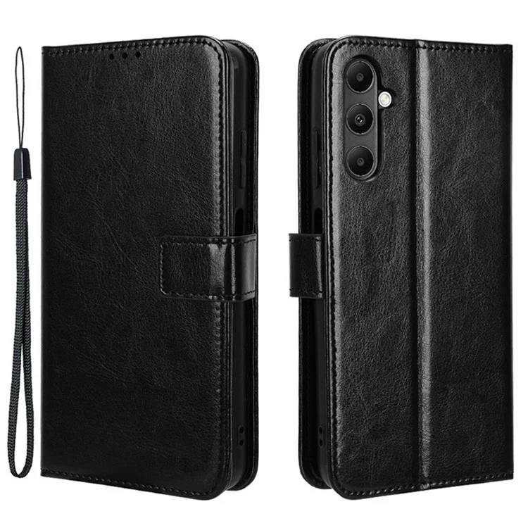 Für Samsung Galaxy A05s 4G / M14 4G Hülle Crazy Horse Textur Stand Wallet Handyhülle - Schwarz