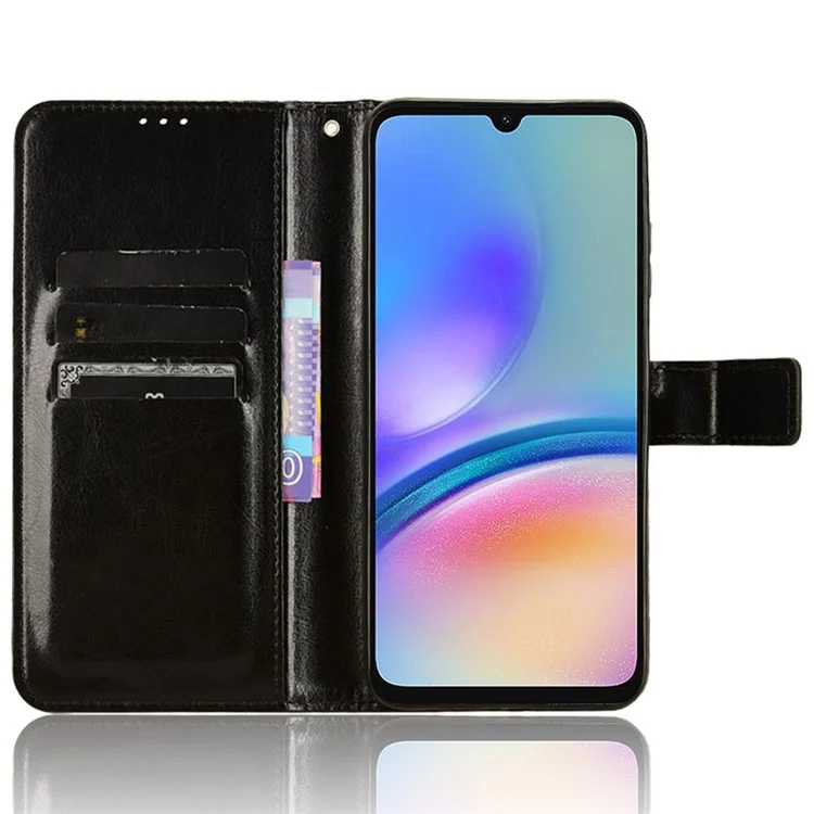 Für Samsung Galaxy A05s 4G / M14 4G Hülle Crazy Horse Textur Stand Wallet Handyhülle - Schwarz