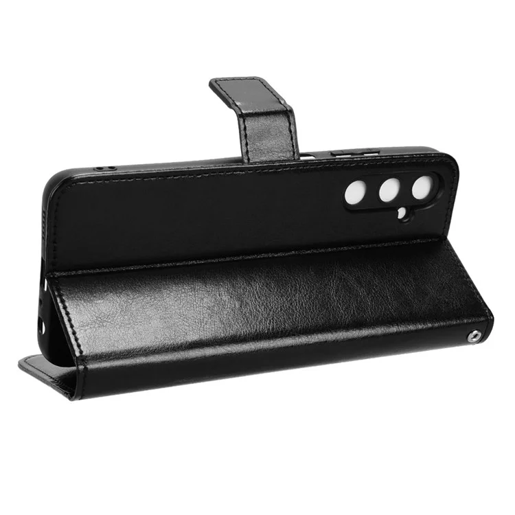 Für Samsung Galaxy A05s 4G / M14 4G Hülle Crazy Horse Textur Stand Wallet Handyhülle - Schwarz