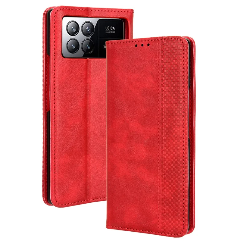 For Xiaomi Mix Fold 3 5G Folding Case Retro PU Leather Stand Phone Cover - Red