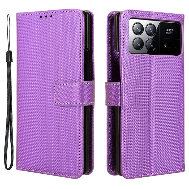 Para Xiaomi Mix Fold 3 5G Funda de Teléfono Textura de Diamante Cuero PU Cubierta con Billetera - Púrpura