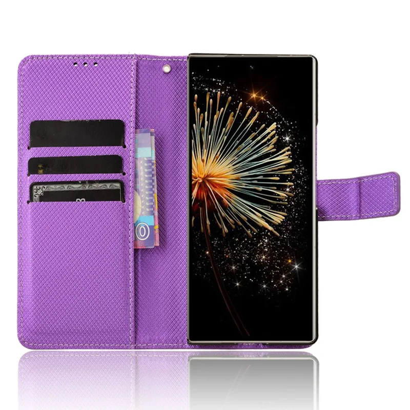 Para Xiaomi Mix Fold 3 5G Funda de Teléfono Textura de Diamante Cuero PU Cubierta con Billetera - Púrpura