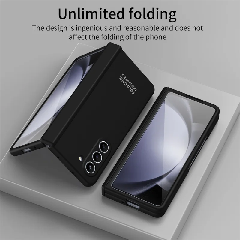 Til Samsung Galaxy Z Fold5 5G Case Modstandsdygtig hærdet PC-telefonbeskyttelse med hærdet glasfilm - Sort