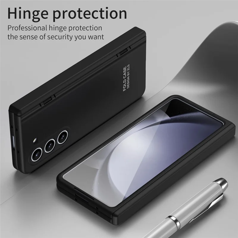 Til Samsung Galaxy Z Fold5 5G Case Modstandsdygtig hærdet PC-telefonbeskyttelse med hærdet glasfilm - Sort
