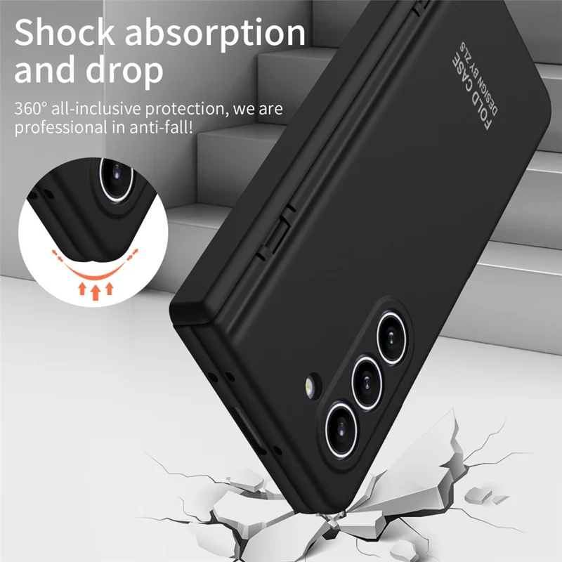 Til Samsung Galaxy Z Fold5 5G Case Modstandsdygtig hærdet PC-telefonbeskyttelse med hærdet glasfilm - Sort