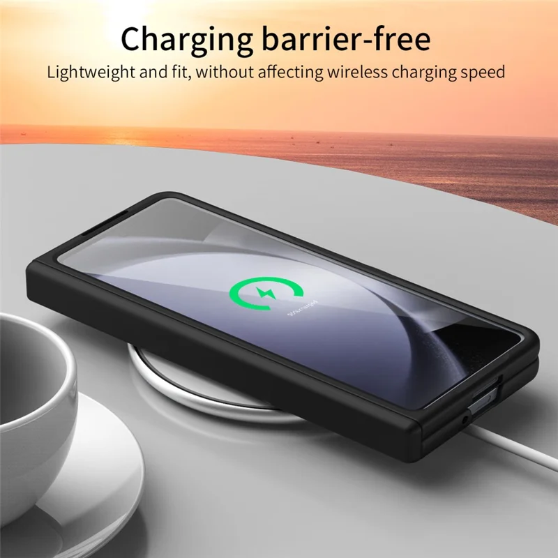 Til Samsung Galaxy Z Fold5 5G Case Modstandsdygtig hærdet PC-telefonbeskyttelse med hærdet glasfilm - Sort