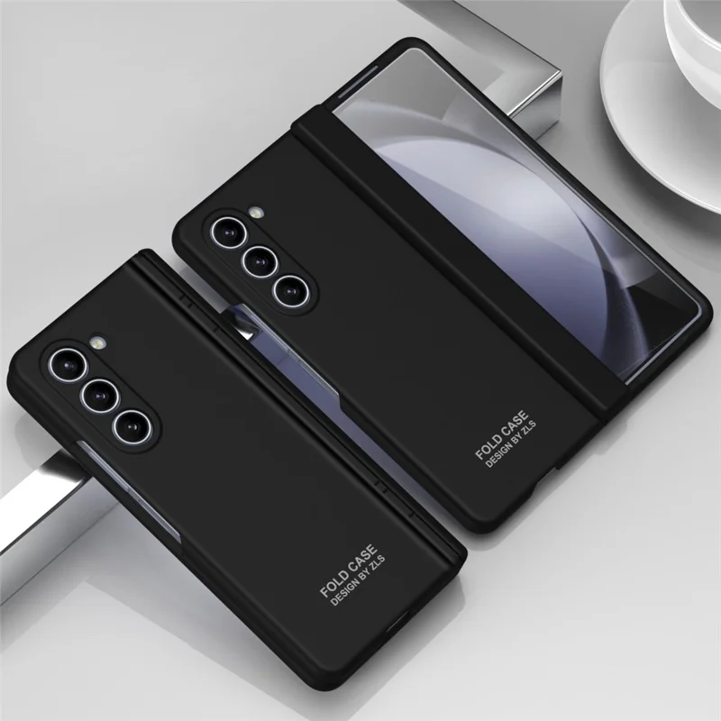 Til Samsung Galaxy Z Fold5 5G Case Modstandsdygtig hærdet PC-telefonbeskyttelse med hærdet glasfilm - Sort