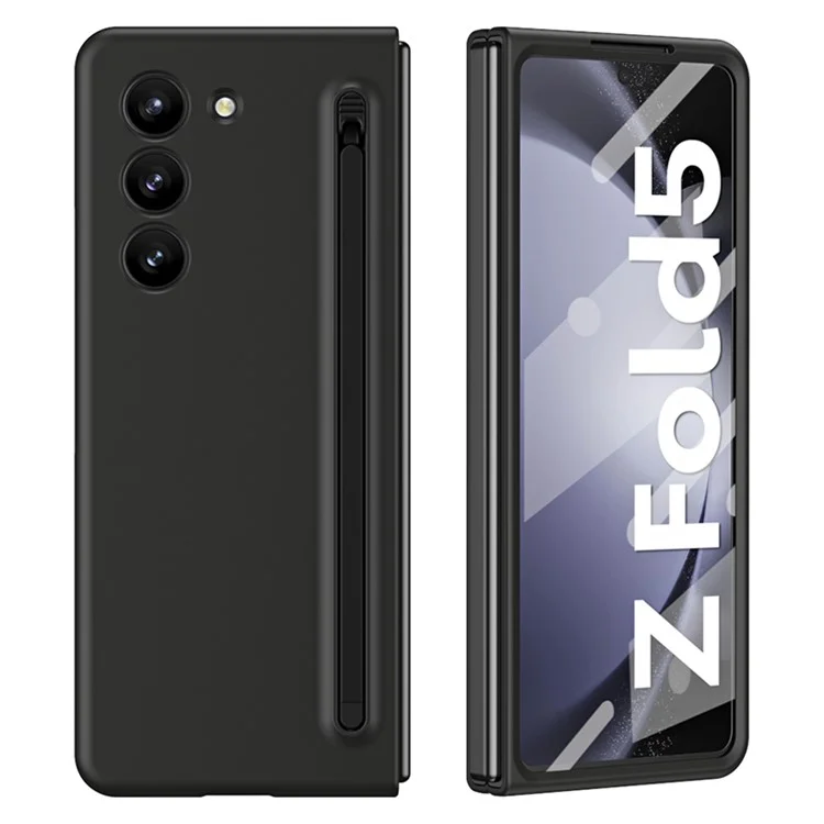 For Samsung Galaxy Z Fold5 5G Case with Stylus / Tempered Glass Film Hard PC Phone Protector - Black+Black Stylus