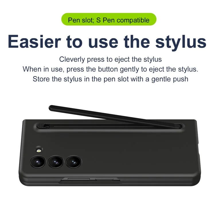 For Samsung Galaxy Z Fold5 5G Case with Stylus / Tempered Glass Film Hard PC Phone Protector - Black+Black Stylus