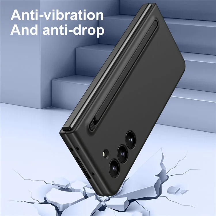 For Samsung Galaxy Z Fold5 5G Case with Stylus / Tempered Glass Film Hard PC Phone Protector - Black+Black Stylus