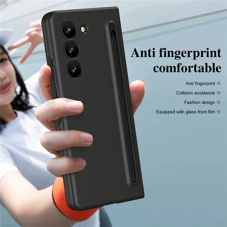 For Samsung Galaxy Z Fold5 5G Case with Stylus / Tempered Glass Film Hard PC Phone Protector - Black+Black Stylus