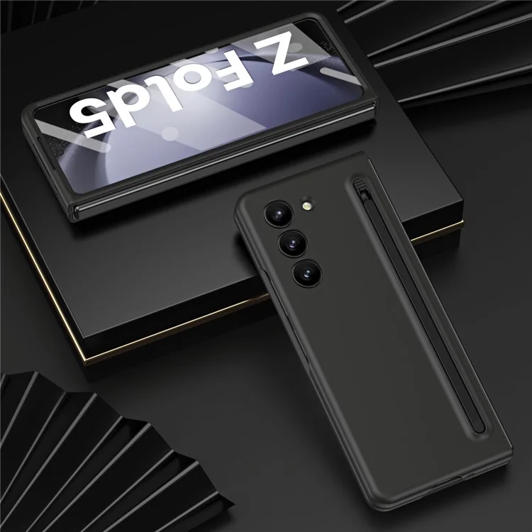 For Samsung Galaxy Z Fold5 5G Case with Stylus / Tempered Glass Film Hard PC Phone Protector - Black+Black Stylus