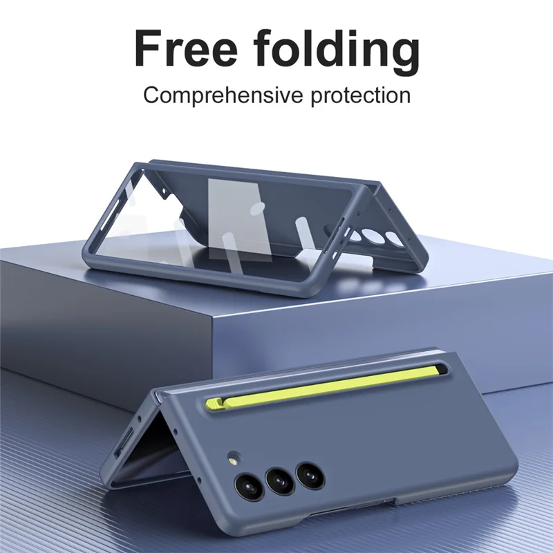 For Samsung Galaxy Z Fold5 5G Case with Stylus / Tempered Glass Film Hard PC Phone Protector - Blue+Green Stylus