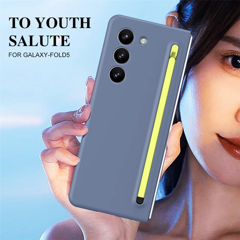 For Samsung Galaxy Z Fold5 5G Case with Stylus / Tempered Glass Film Hard PC Phone Protector - Blue+Green Stylus