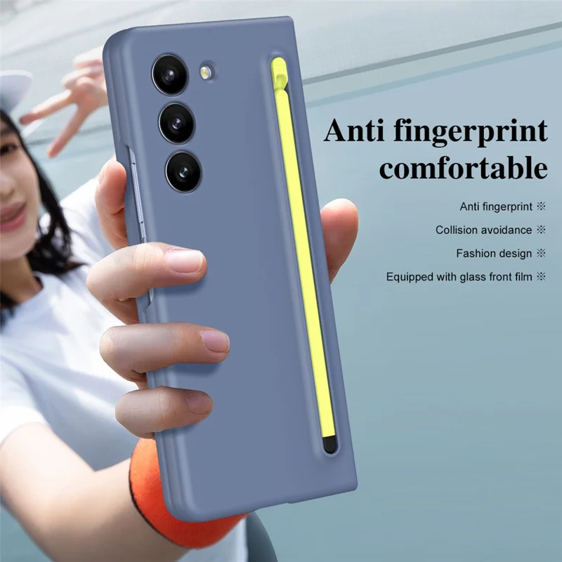 For Samsung Galaxy Z Fold5 5G Case with Stylus / Tempered Glass Film Hard PC Phone Protector - Blue+Green Stylus