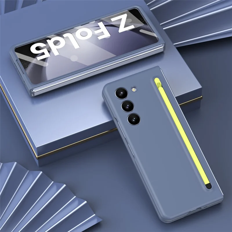 For Samsung Galaxy Z Fold5 5G Case with Stylus / Tempered Glass Film Hard PC Phone Protector - Blue+Green Stylus
