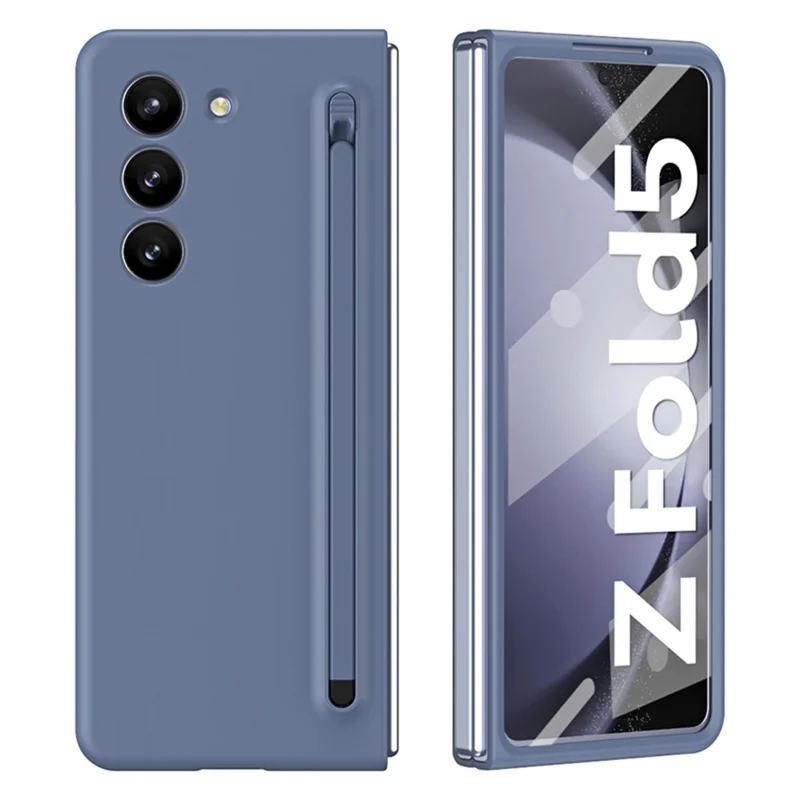 For Samsung Galaxy Z Fold5 5G Case with Stylus / Tempered Glass Film Hard PC Phone Protector - Blue+Blue Stylus