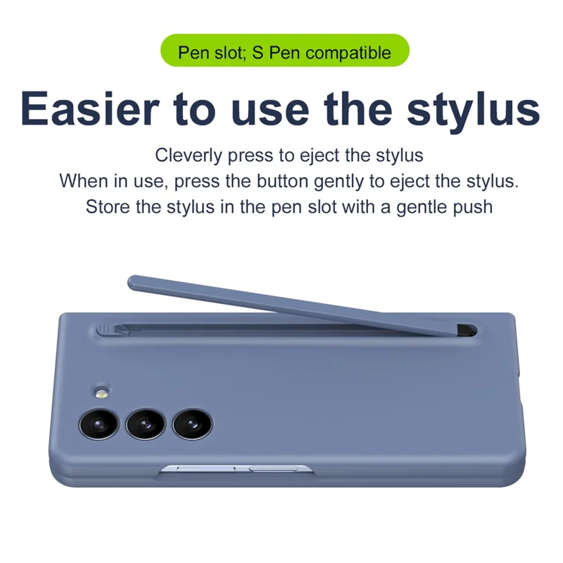 For Samsung Galaxy Z Fold5 5G Case with Stylus / Tempered Glass Film Hard PC Phone Protector - Blue+Blue Stylus
