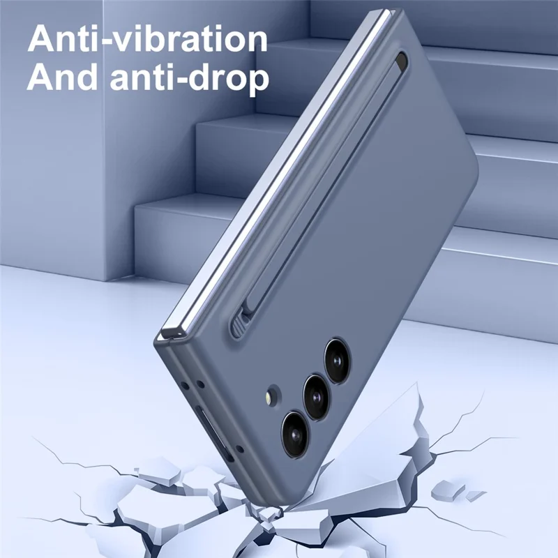 For Samsung Galaxy Z Fold5 5G Case with Stylus / Tempered Glass Film Hard PC Phone Protector - Blue+Blue Stylus