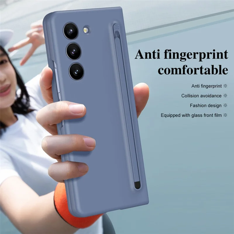 For Samsung Galaxy Z Fold5 5G Case with Stylus / Tempered Glass Film Hard PC Phone Protector - Blue+Blue Stylus